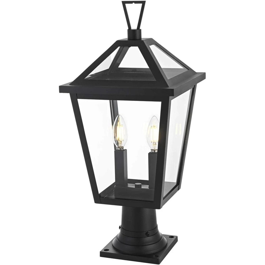Frankford Black Outdoor Pole Light 2 Bulb Clear Glass Lantern 22" (1 of 8)