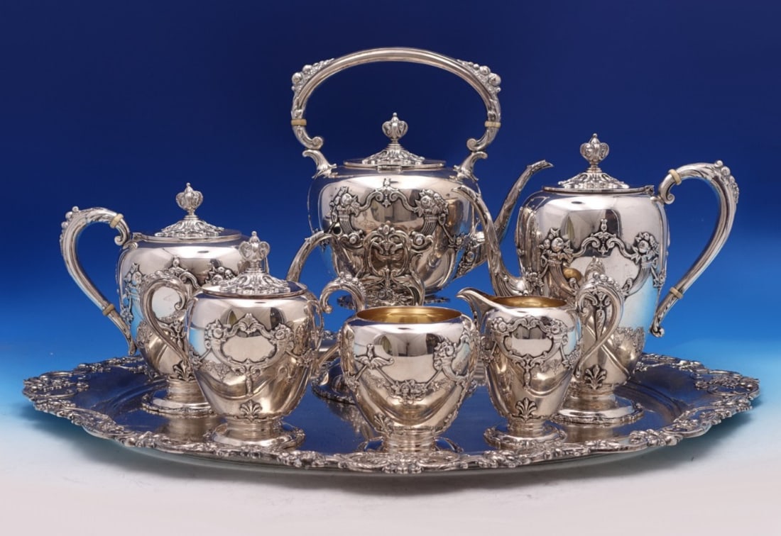 Rare 7pc Reed & Barton Francis I Sterling Silver Tea Set with Kettle (1 of 18)