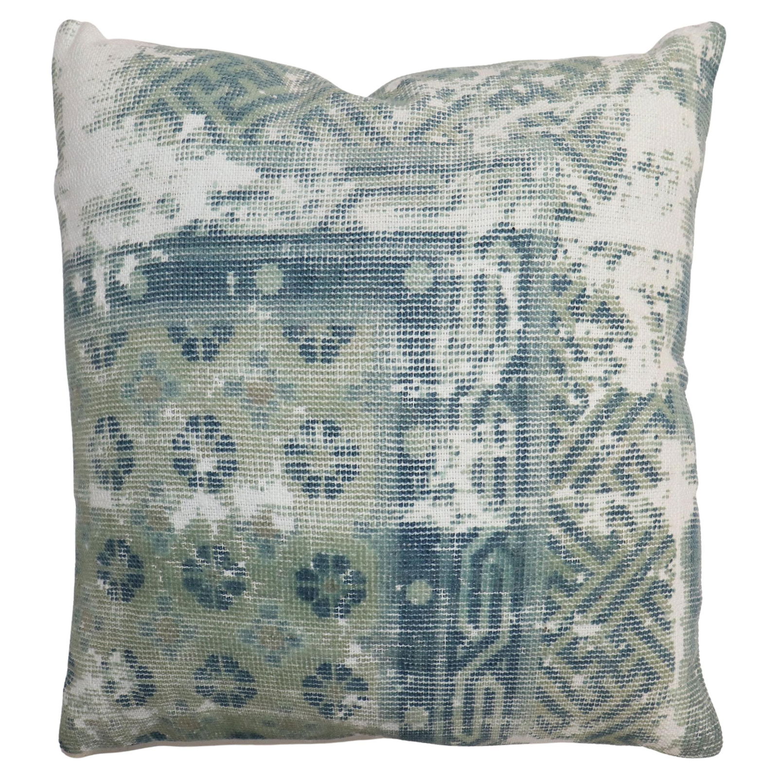 Antique 19th Century Chinoiserie Rug Pillow 20 x 20: Antique 19th Century Chinoiserie Rug Pillow 20 x 20 Enhance your space with this exquisite light blue pillow crafted from a worn 19th-century Chinese rug. This Chinoiserie-style pillow measures 20 inc