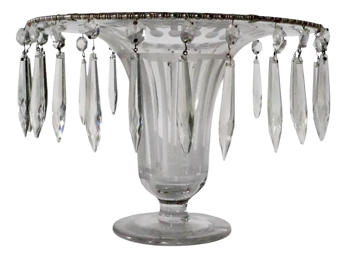 Art Deco Etched Glass Centerpiece Bowl with Prisms 1920s (1 of 10)
