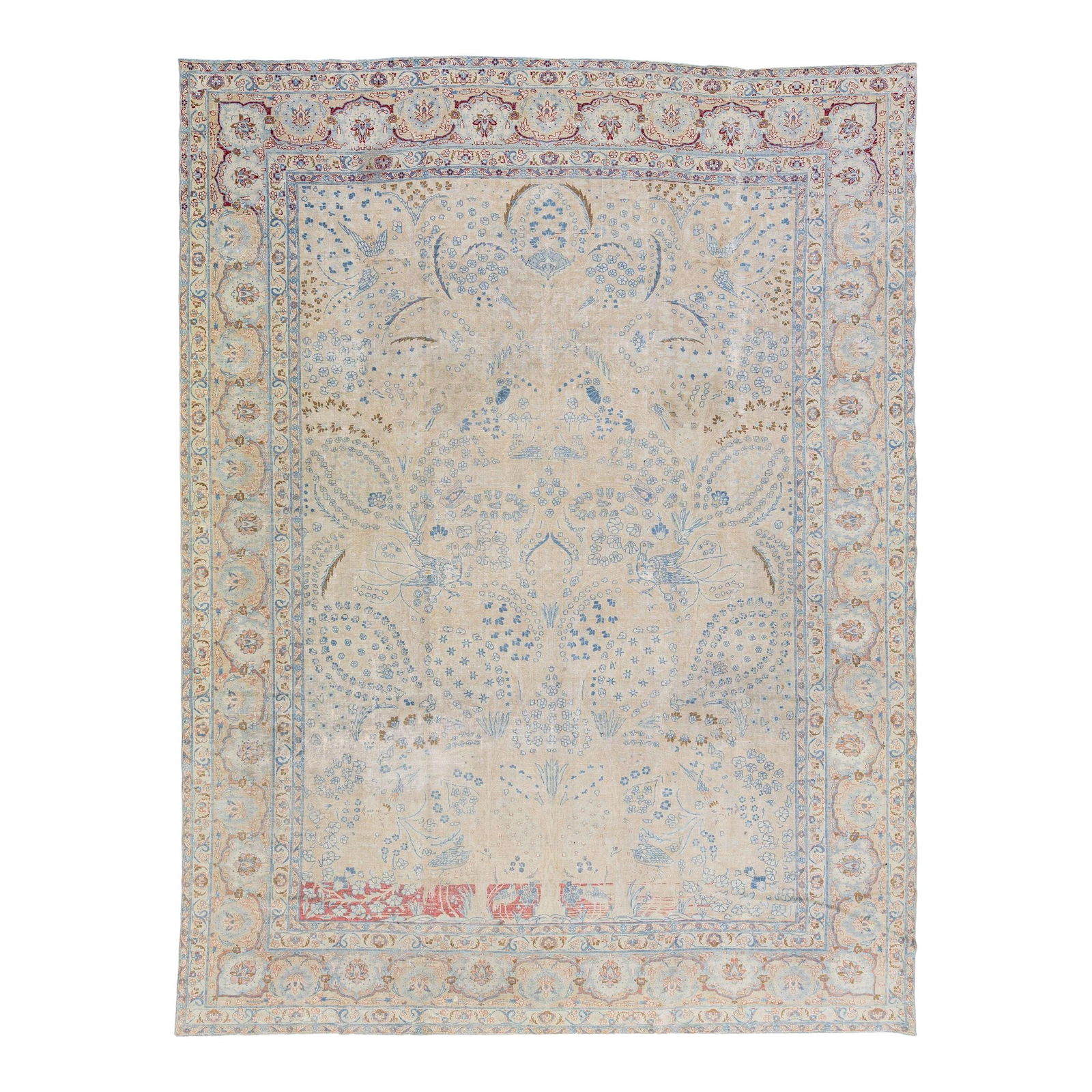 1920s Handmade Persian Tabriz Wool Rug Beige Floral Design 9'8 x 12'10 (1 of 7)