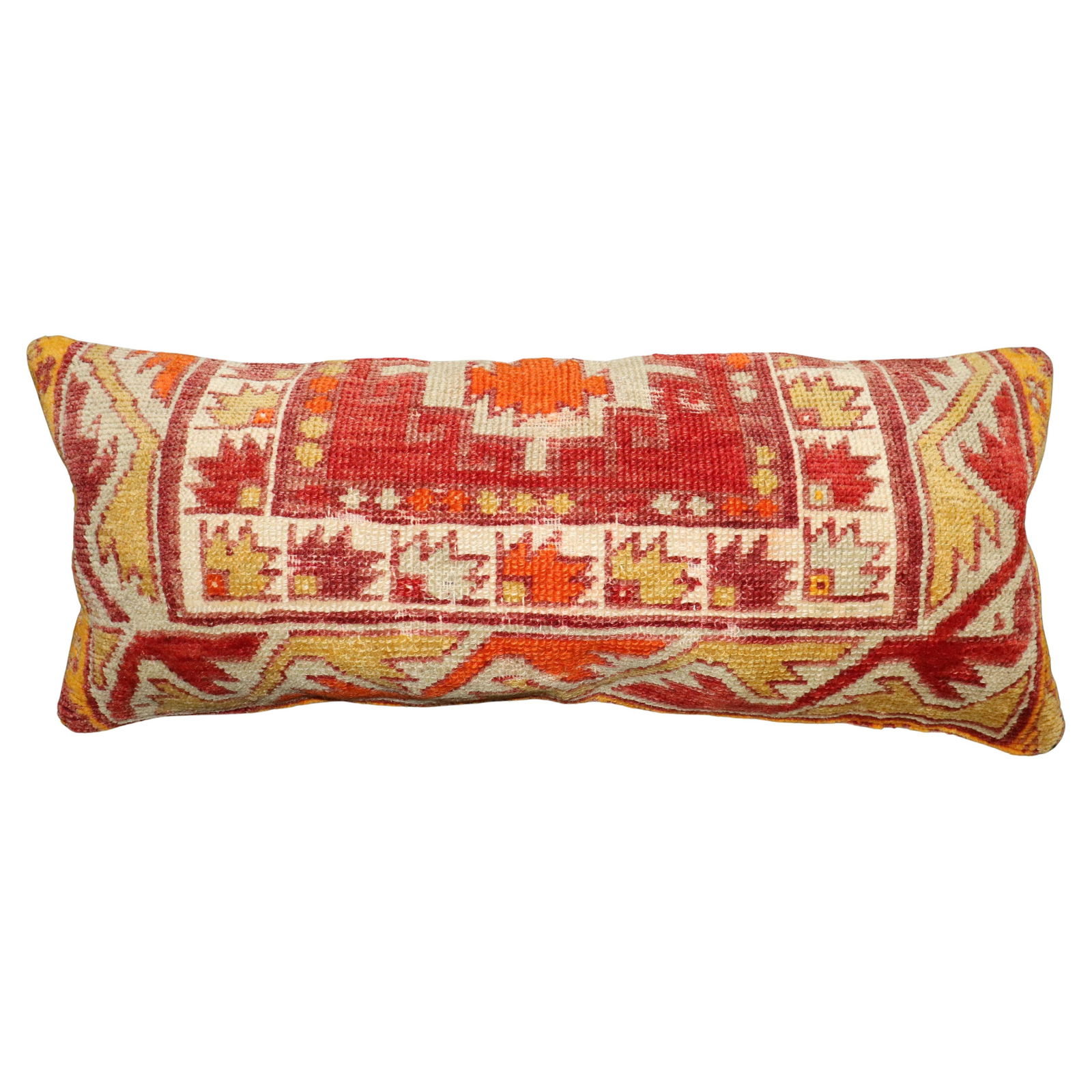 Oushak Design Large Bolster Pillow Turkish Rug 14x33: Oushak Design Large Bolster Pillow Turkish Rug 14x33 Transform your living space with this stunning large bolster pillow, crafted from an early 20th-century Turkish Anatolian rug in the Oushak style.