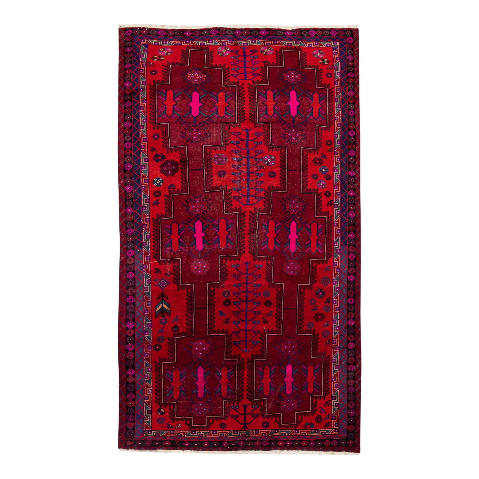 Vintage Persian Shiraz Handmade Wool Rug Red Geometric 4'6 x 8'5 (1 of 7)