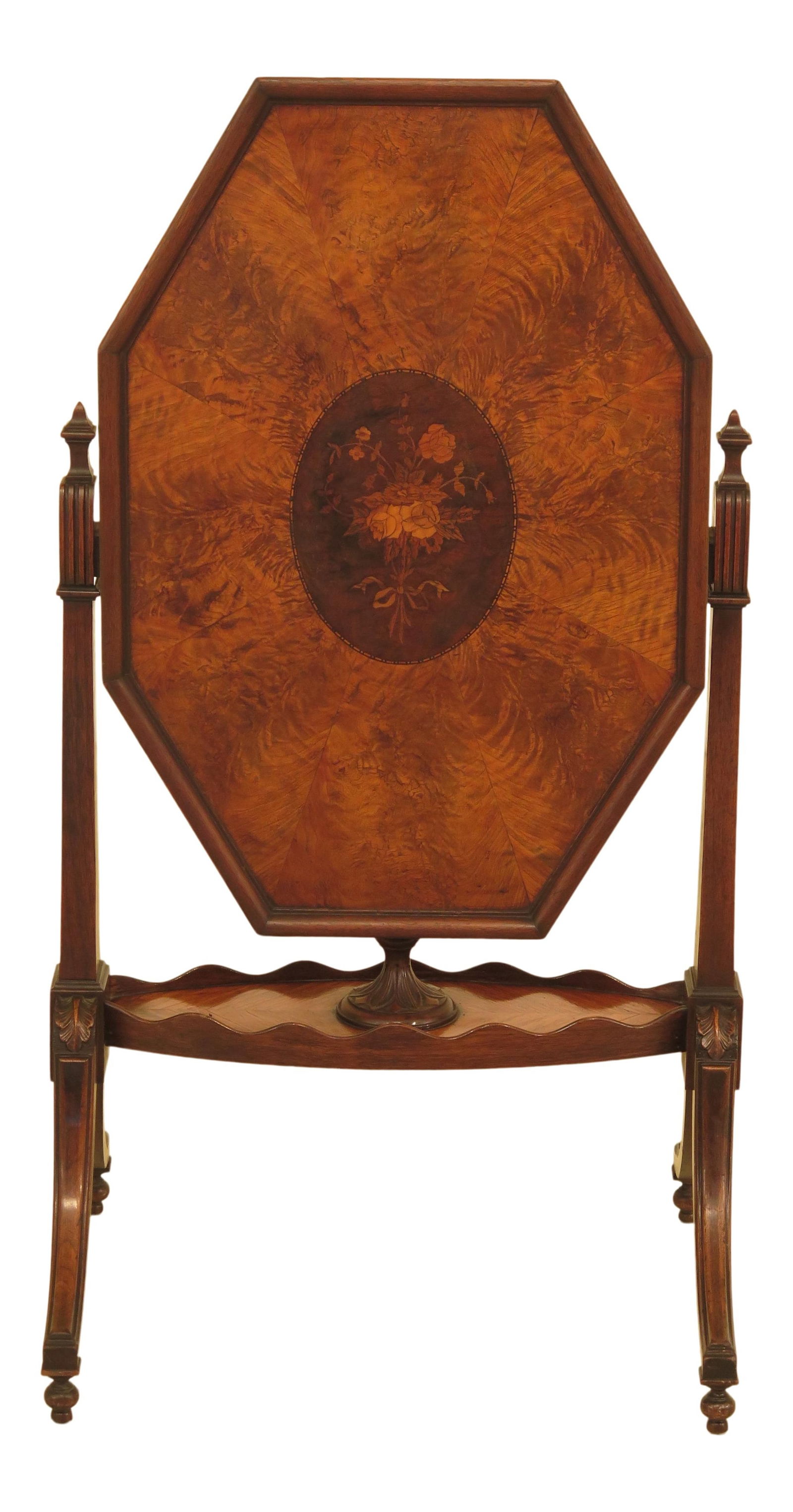 1920s Vintage Inlaid Satinwood Walnut Tilt Top Accent Table: 1920s Vintage Inlaid Satinwood Walnut Tilt Top Accent Table This vintage 1920s tilt top table showcases exquisite inlaid satinwood and walnut craftsmanship. The piece features intricate carved details