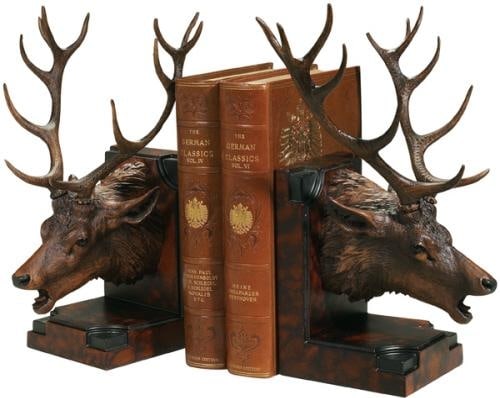 Lodge Style Rustic Chocolate Elk Bookends Hand-Cast Resin 11.5" Height (1 of 1)