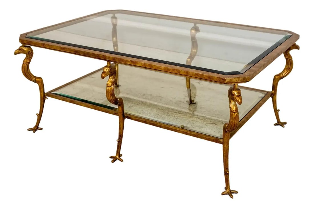 Marge Carson Gold Griffin Leg Glass Top Coffee Table (1 of 10)