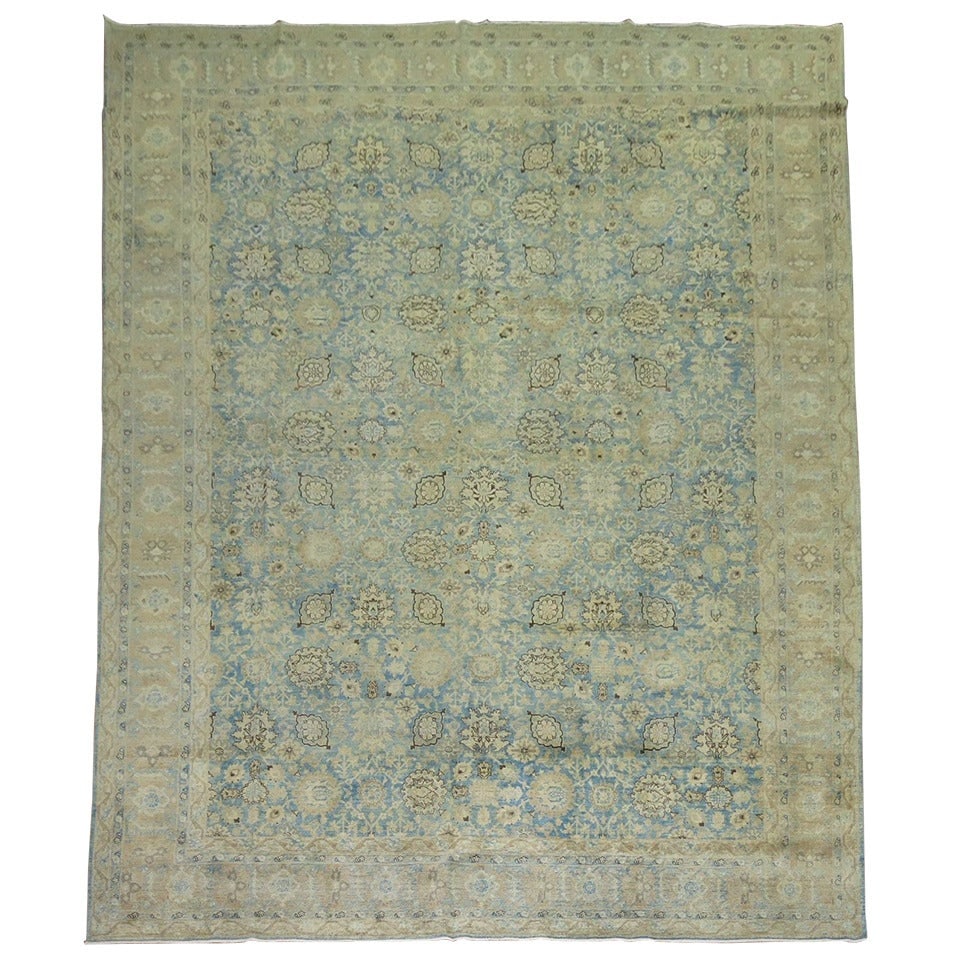 Antique Pale Blue Persian Tabriz Rug Hand-Knotted Wool 9'5'' x 12'10'' (1 of 10)
