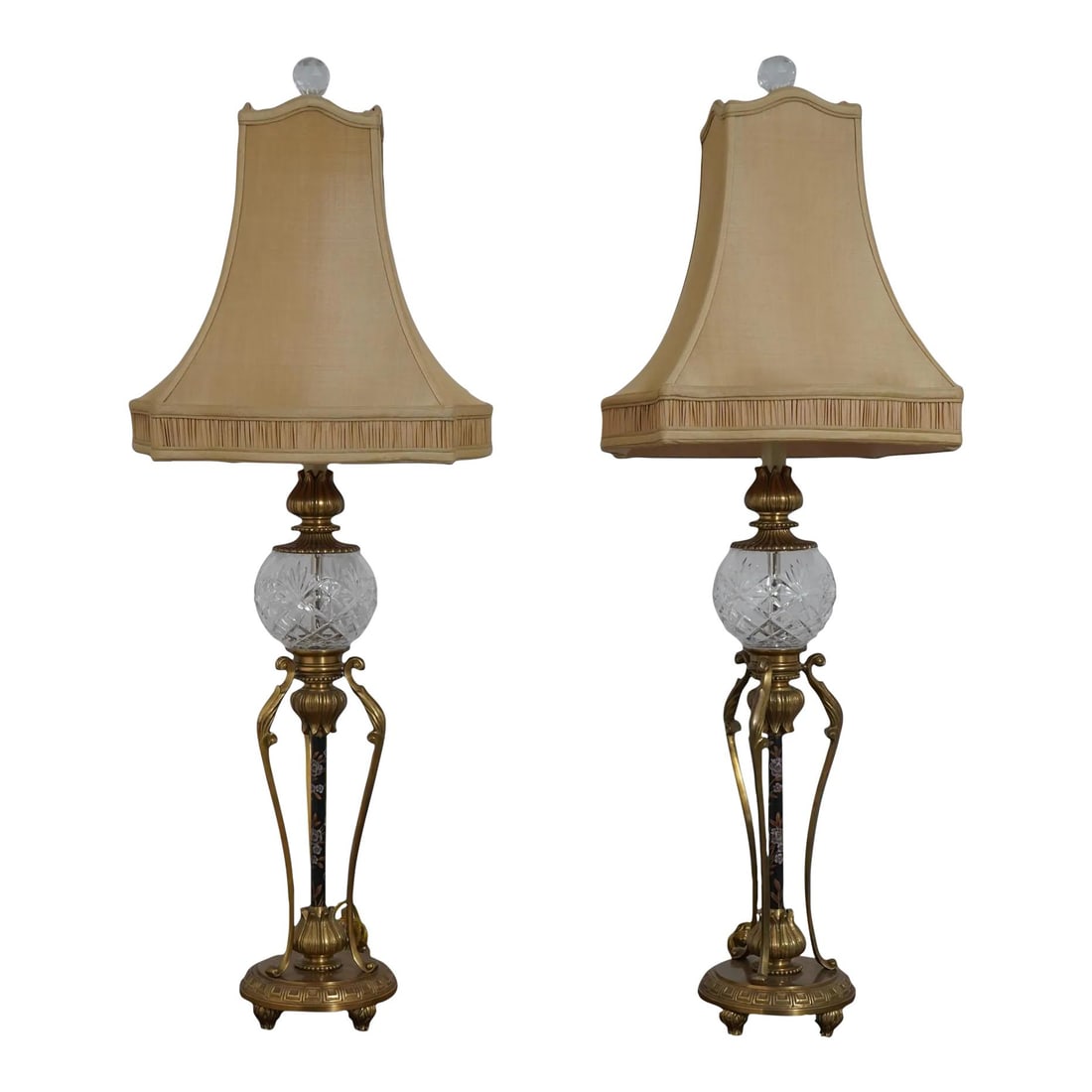 Elegant Pair of Regency Brass and Crystal Table Lamps 38 Inches Tall: Elegant Pair of Regency Brass and Crystal Table Lamps 38 Inches Tall This stunning pair of Regency Style table lamps exudes elegance and sophistication, featuring a high-quality solid brass constructi