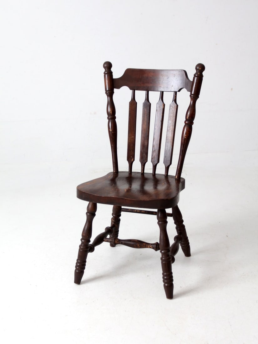 Rustic Vintage Pine Tavern Dining Chair Classic Spindle Back (1 of 10)