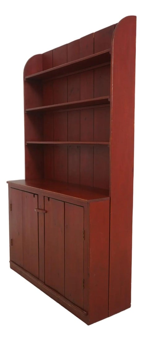 Red Painted Primitive Wood Step Back Country Hutch Cupboard (1 of 10)