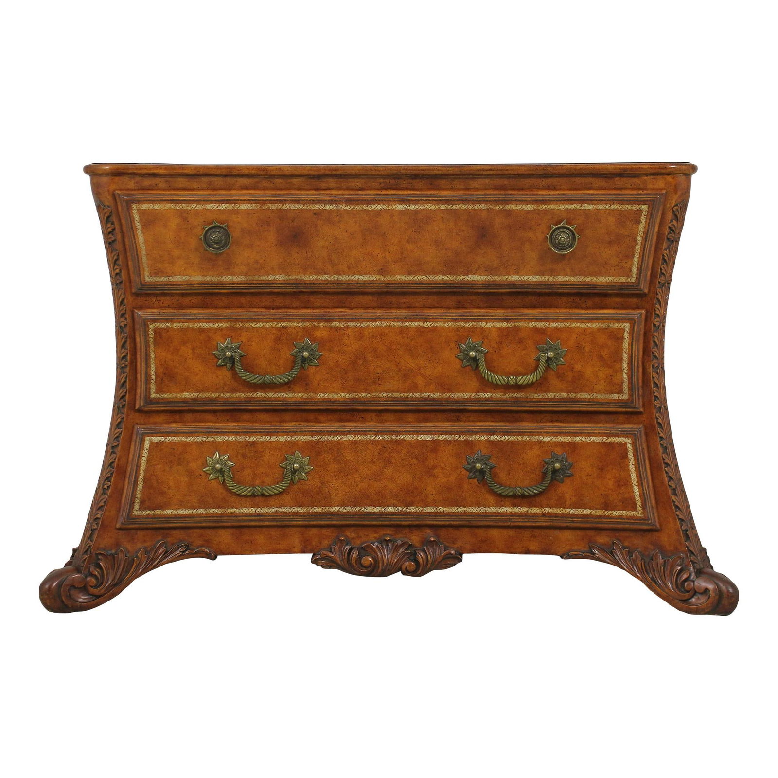 Lineage Leather Wrapped Continental 3 Drawer Dresser with Curved Sides (1 of 10)