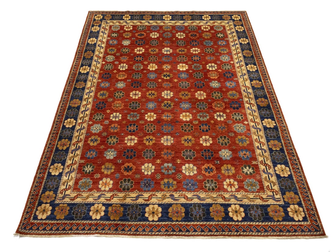 7x10 Handmade Afghan Herati Floral Design Wool Area Rug (1 of 14)