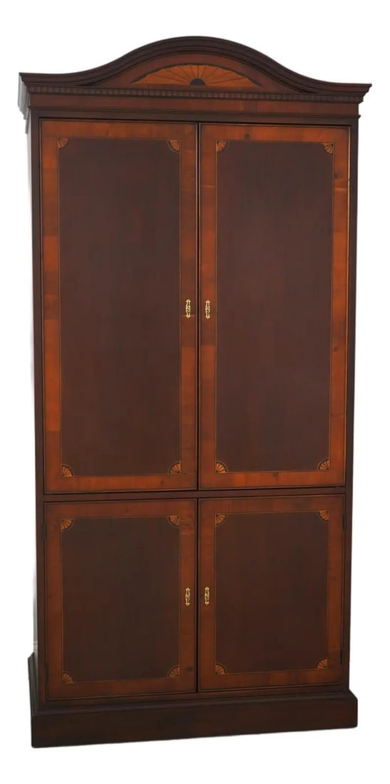 Hekman Mahogany Entertainment Armoire with Inlay and Carved Details: Hekman Mahogany Entertainment Armoire with Inlay and Carved Details This Hekman Inlaid Mahogany Entertainment Armoire showcases exquisite craftsmanship with fine carved details and beautiful inlay wor
