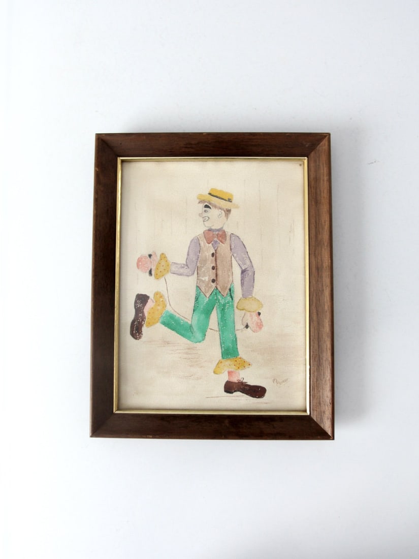 Signed Vintage Framed Hobo Clown Art 12 x 9 Inches (1 of 8)