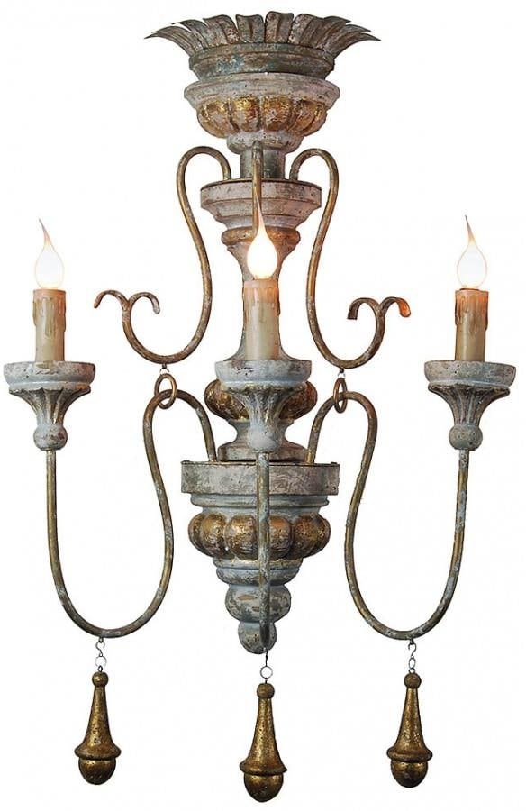 Provence Home Distressed Blue Gold 3-Arm Rococo Wall Sconce Light: Provence Home Distressed Blue Gold 3-Arm Rococo Wall Sconce Light Illuminate your space with this exquisite Distressed Blue & Gold Three-Arm Wall Light, designed in a charming Rococo style. Crafted fr