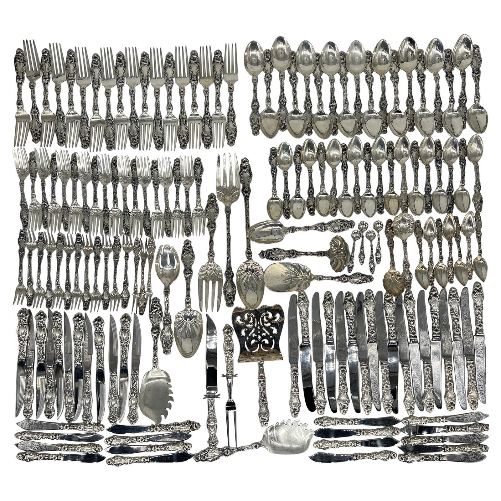 161 Piece Whiting Sterling Silver Flatware Set Lily Pattern for 18 (1 of 15)