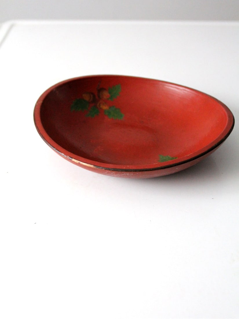 Vintage Hand-Painted Wooden Bowl with Acorn Design (1 of 10)