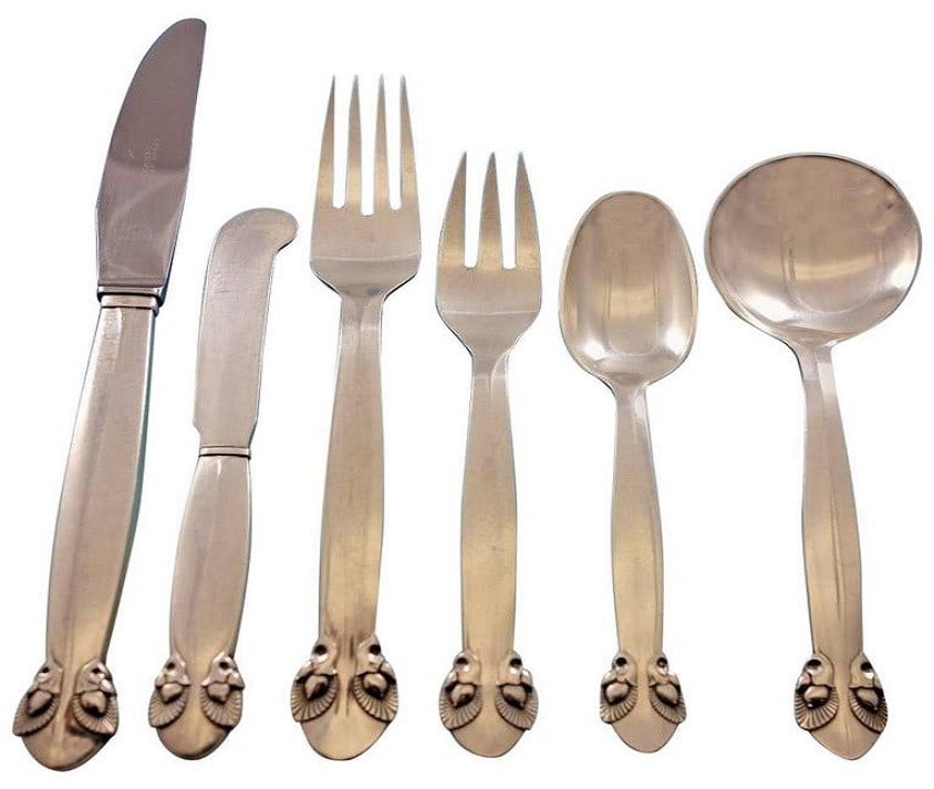 Georg Jensen Bittersweet Sterling Silver Flatware Set 49 Pcs Art Deco: Georg Jensen Bittersweet Sterling Silver Flatware Set 49 Pcs Art Deco Introducing the exquisite Bittersweet flatware set by Georg Jensen, a stunning collection of 49 pieces that embodies the elegance
