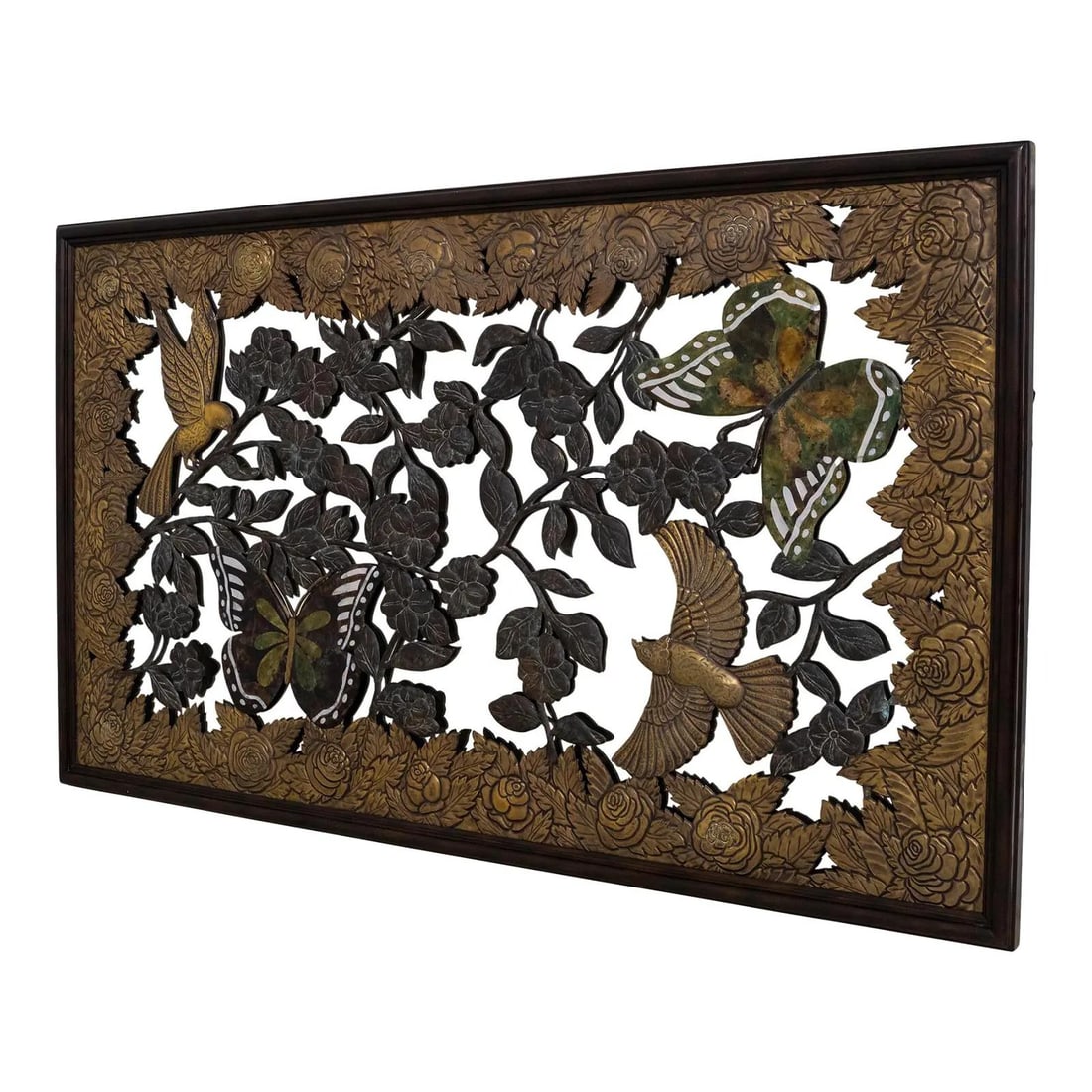 Maitland Smith Large Bronze Decorative Wall Mirror with Birds and Butterflies (1 of 10)