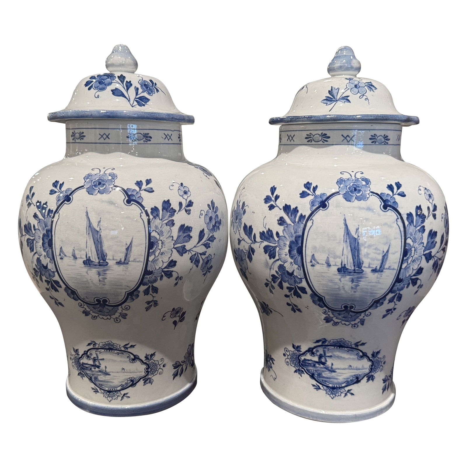 Set of 2 20th Century Dutch Blue White Delft Ginger Jars (1 of 9)