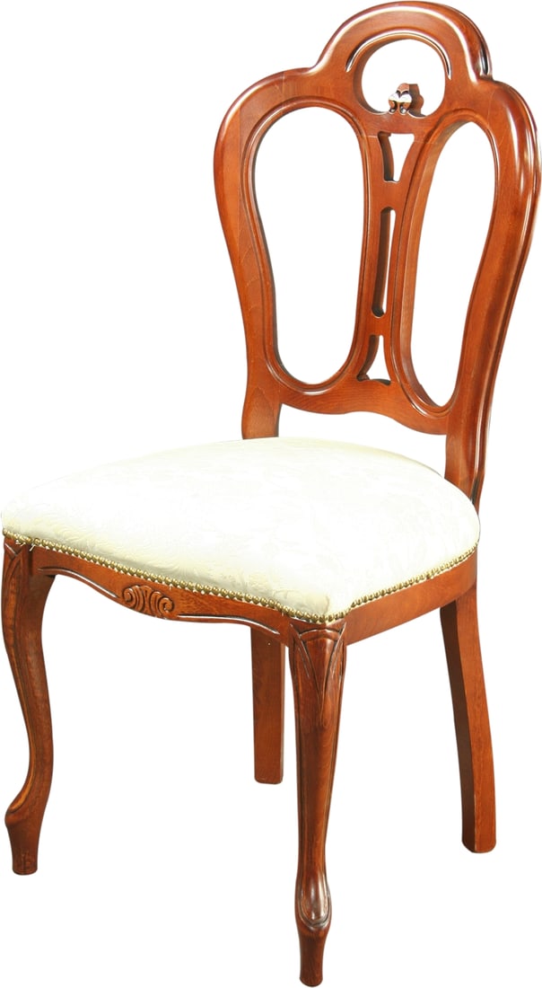 Elegant Mahogany Rococo Dining Chair Alabaster Chestnut Finish: Elegant Mahogany Rococo Dining Chair Alabaster Chestnut Finish This Vintage Style Mahogany Rococo Dining Chair showcases exquisite craftsmanship and elegant design, embodying the timeless Rococo