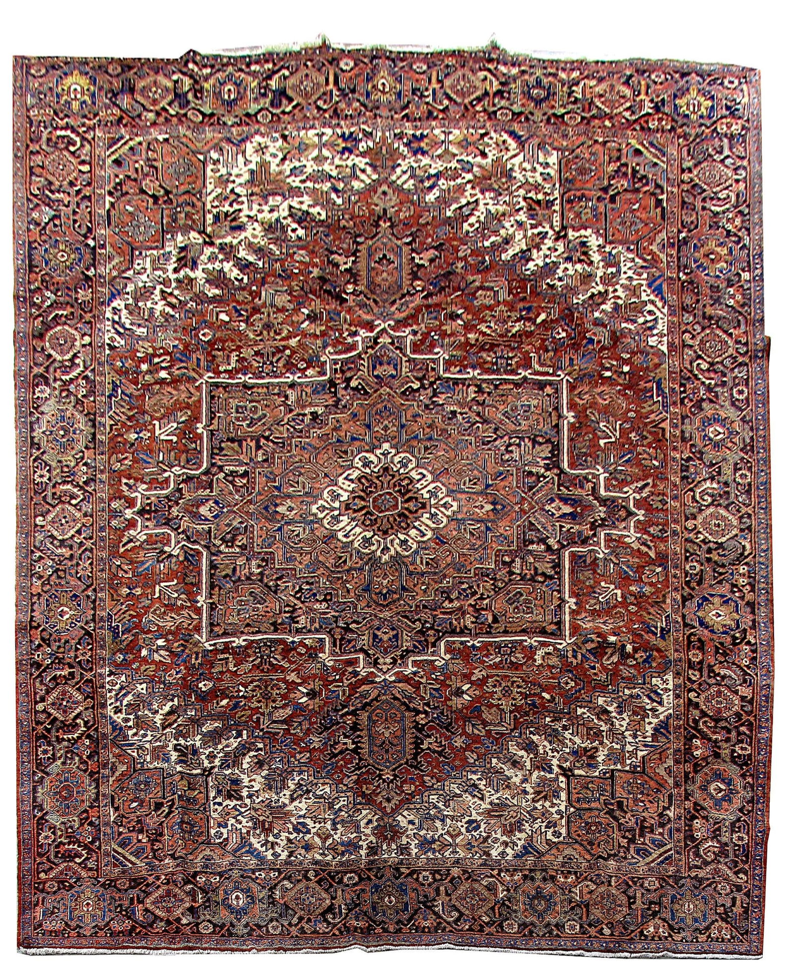 11'3 x 13'9 Brick Persian Heriz Rug Handmade Authentic Elegance: 11'3 x 13'9 Brick Persian Heriz Rug Handmade Authentic Elegance Free continental US Shipping Introducing the exquisite 11'3" x 13'9" Brick High-End Quality Persian Heriz Rug, a timeless masterpiece