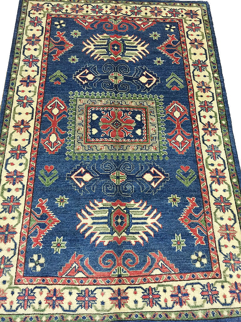 4' x 5'10" Blue Afghan Handmade Kazak Area Rug (1 of 7)