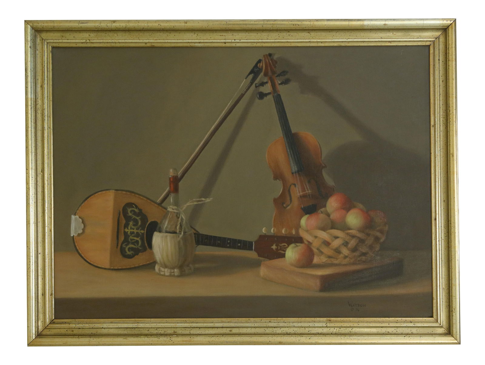 Watson Signed Gold Leaf Frame Musical Still Life Oil Painting (1 of 9)