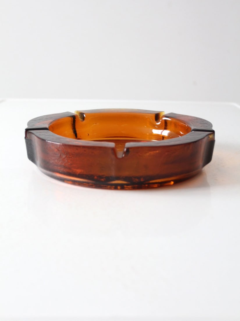 Vintage Amber Glass Ashtray with Federal Eagle Design 10 Inch - 3