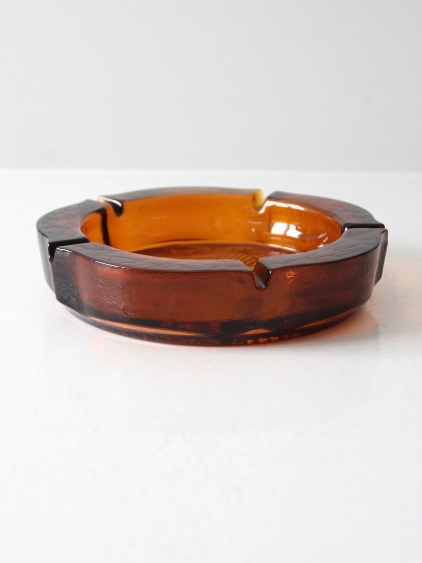 Vintage Amber Glass Ashtray with Federal Eagle Design 10 Inch - 6