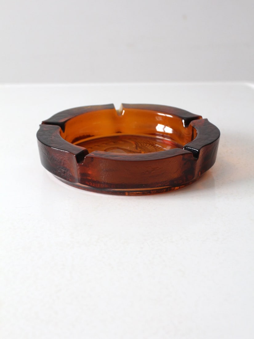Vintage Amber Glass Ashtray with Federal Eagle Design 10 Inch - 7