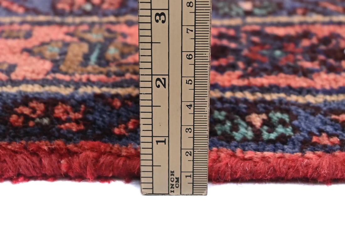 Vintage Maroon Red Tribal Floral Hand-Knotted Runner Rug 4'1 x 9'9 - 10