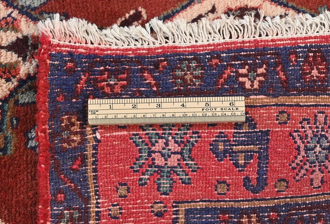 Vintage Maroon Red Tribal Floral Hand-Knotted Runner Rug 4'1 x 9'9 - 11