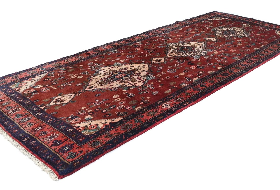 Vintage Maroon Red Tribal Floral Hand-Knotted Runner Rug 4'1 x 9'9 - 3