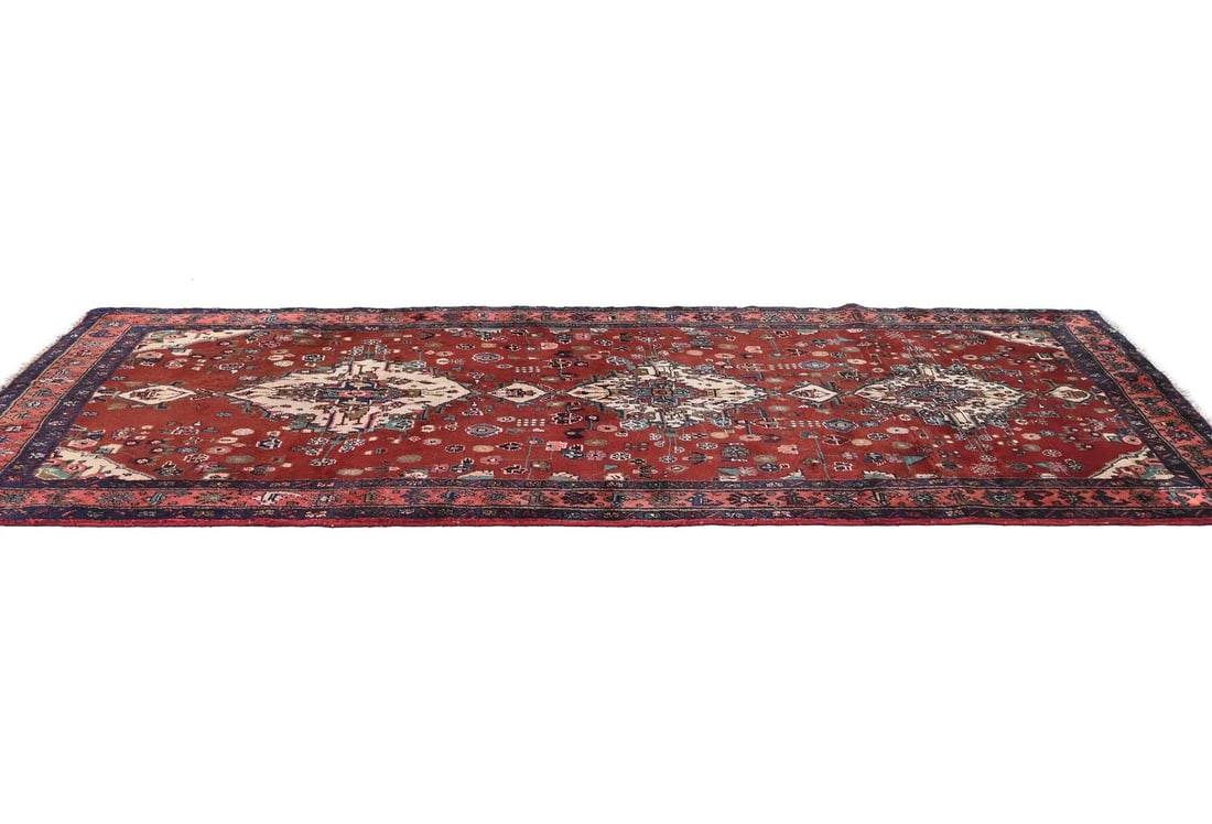 Vintage Maroon Red Tribal Floral Hand-Knotted Runner Rug 4'1 x 9'9 - 4