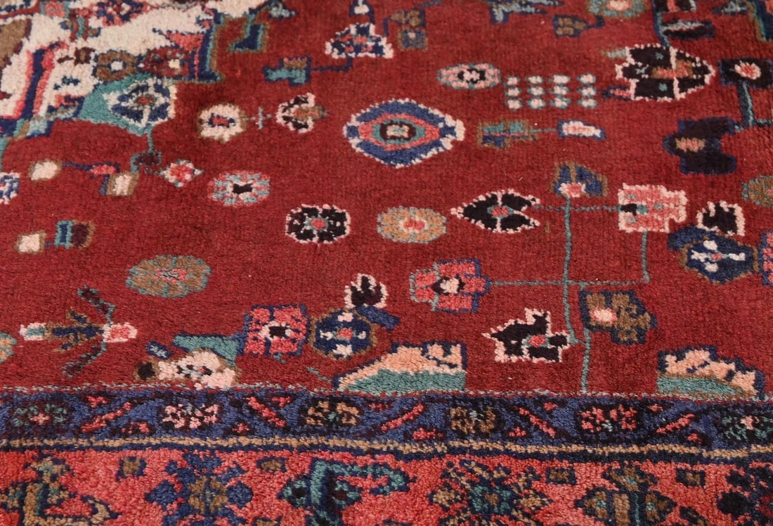Vintage Maroon Red Tribal Floral Hand-Knotted Runner Rug 4'1 x 9'9 - 6