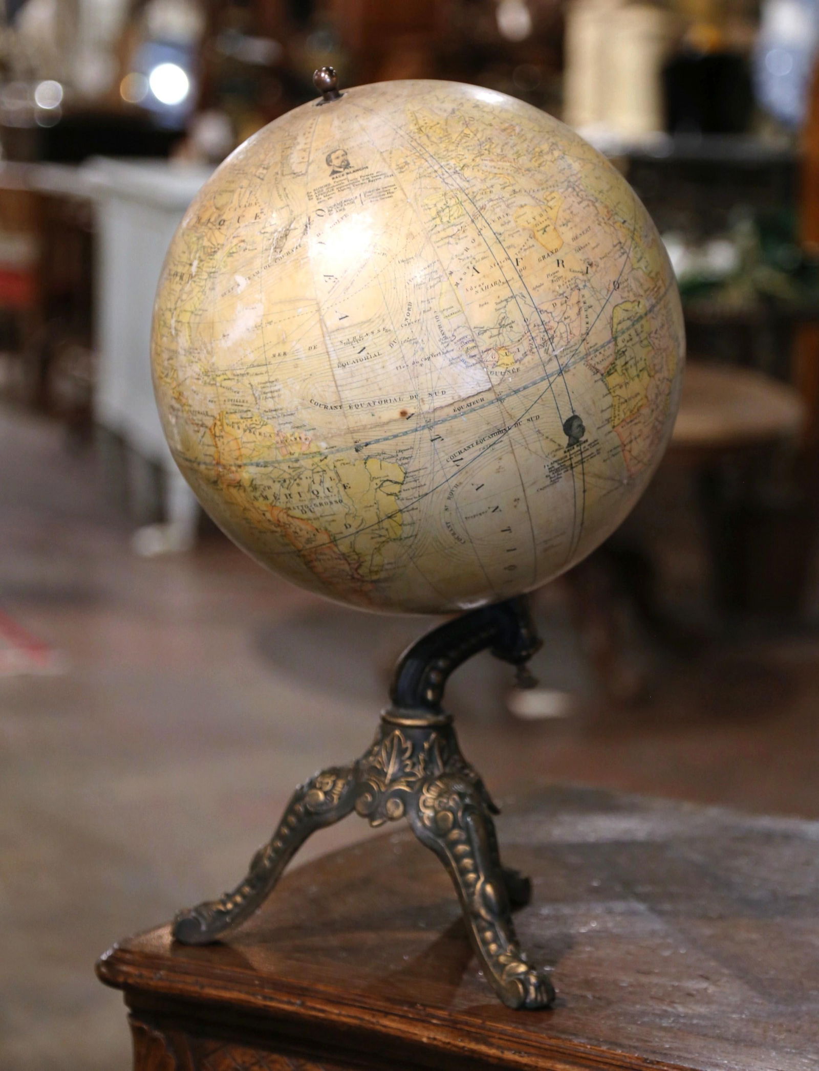 Antique Early 20th Century Belgium Globe by H. Balieus on Iron Stand - 2