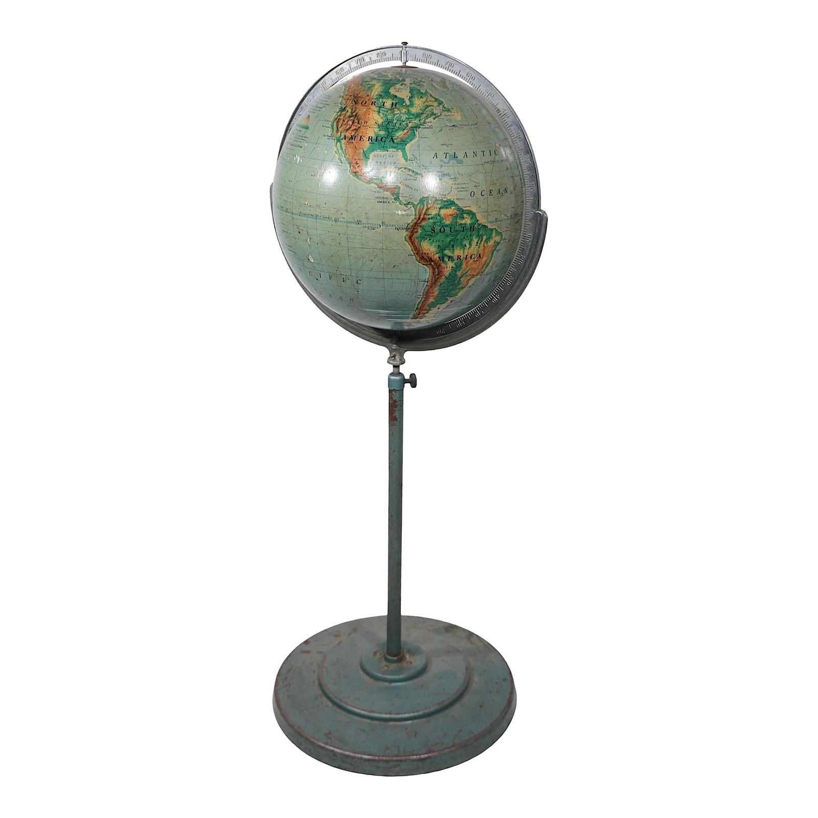 Vintage A.J. Nystrom Floor Standing Globe with Adjustable Stand: Vintage A.J. Nystrom Floor Standing Globe with Adjustable Stand This vintage A.J. Nystrom & Co. floor-standing globe is a delightful addition to any home or office. With its adjustable stand, this