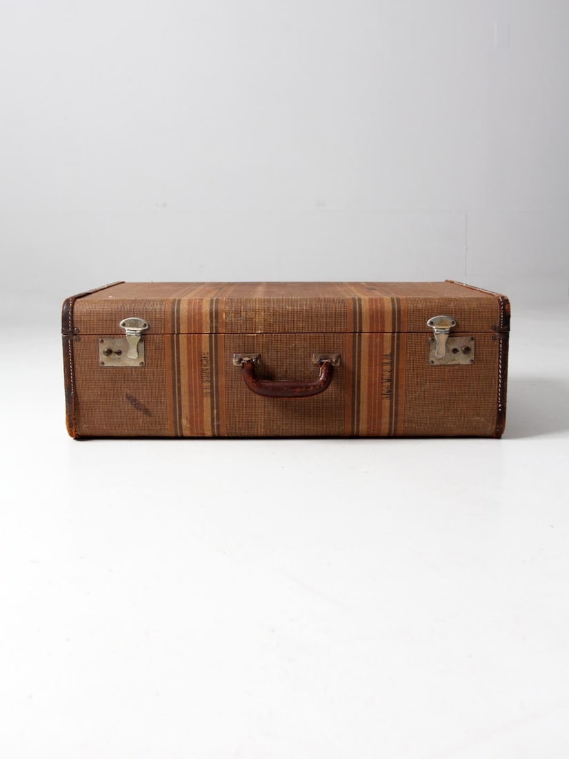 Vintage Striped Canvas Luggage with Leather Trim by Richards H.M. (1 of 10)