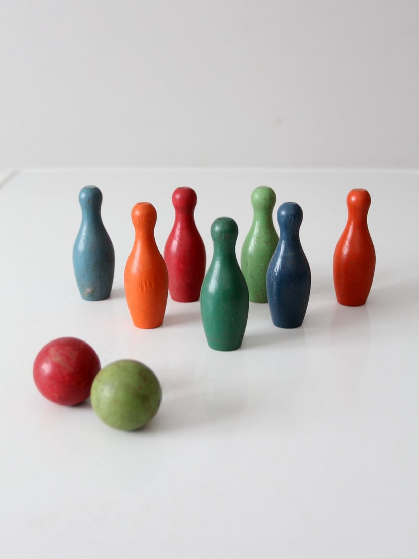 Vintage Hand-Painted Wooden Bowling Skittles Game Set (1 of 9)