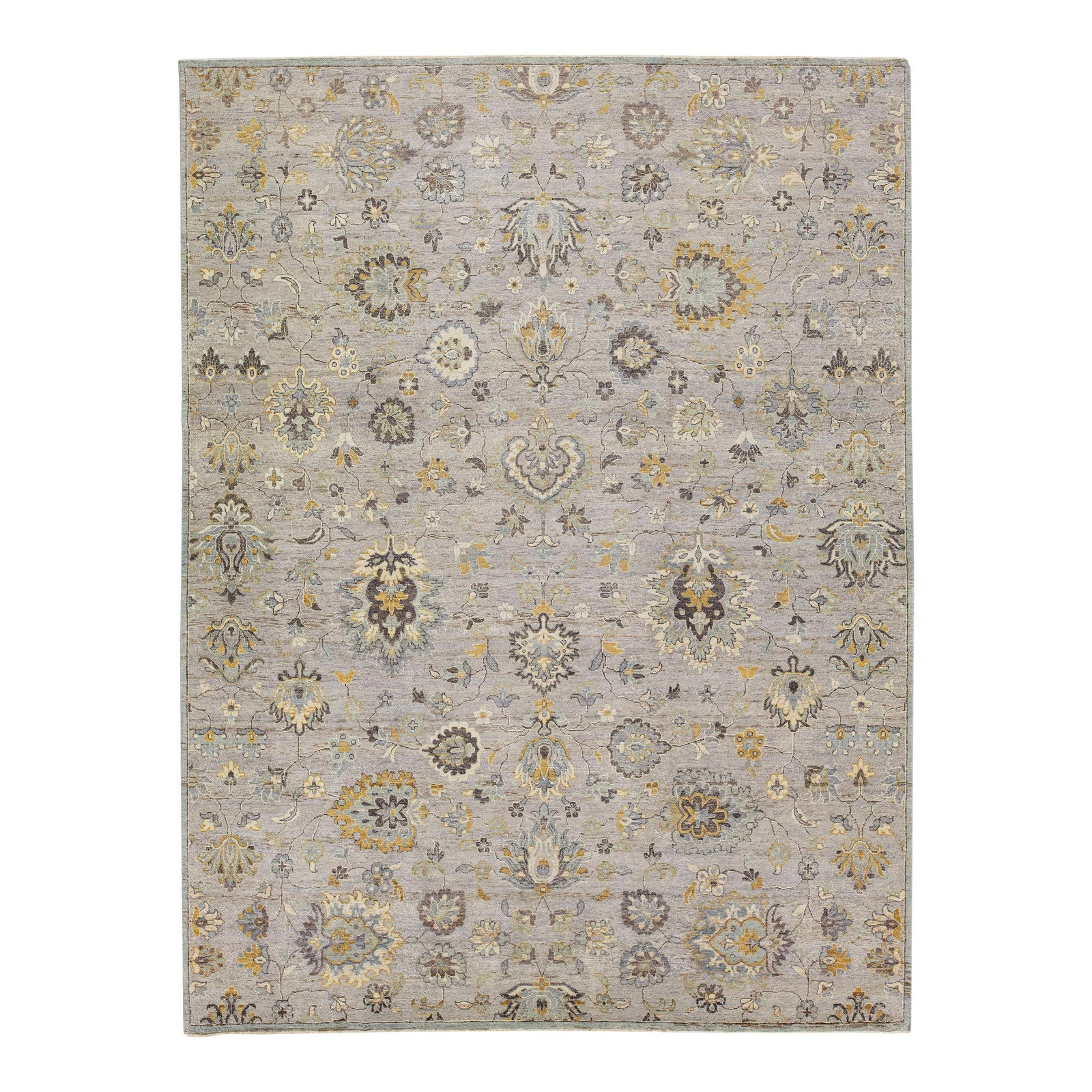 2010s Floral Modern Tabriz Handmade Wool Rug Gray 9' x 11'11 (1 of 7)