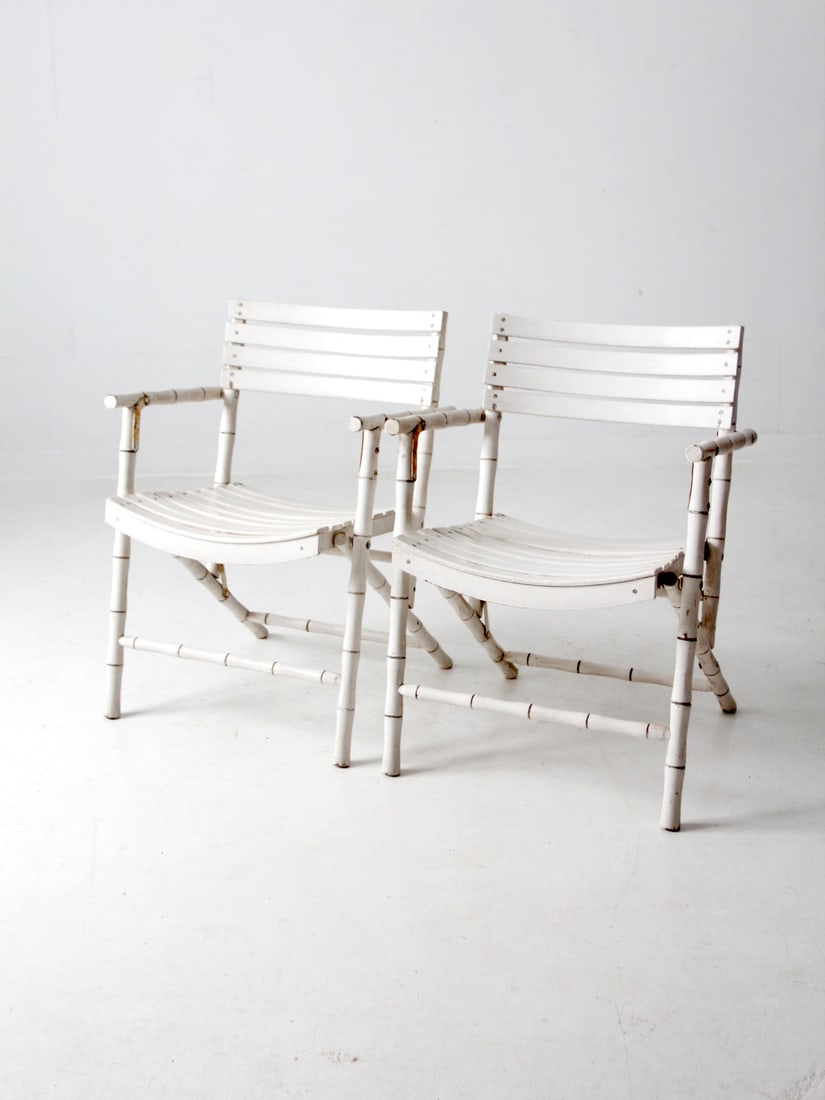 Mid-Century Vintage White Faux Bamboo Folding Chairs Pair (1 of 16)
