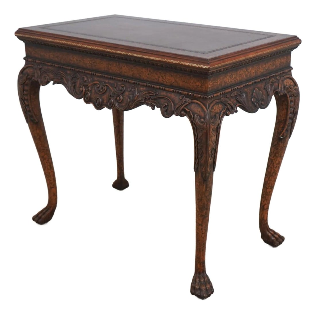 Maitland Smith Georgian Style Occasional Table with Leather Top: Maitland Smith Georgian Style Occasional Table with Leather Top This exquisite Maitland Smith Georgian Style Occasional Table features a stunning paint-decorated finish and elegant carved details. Cra