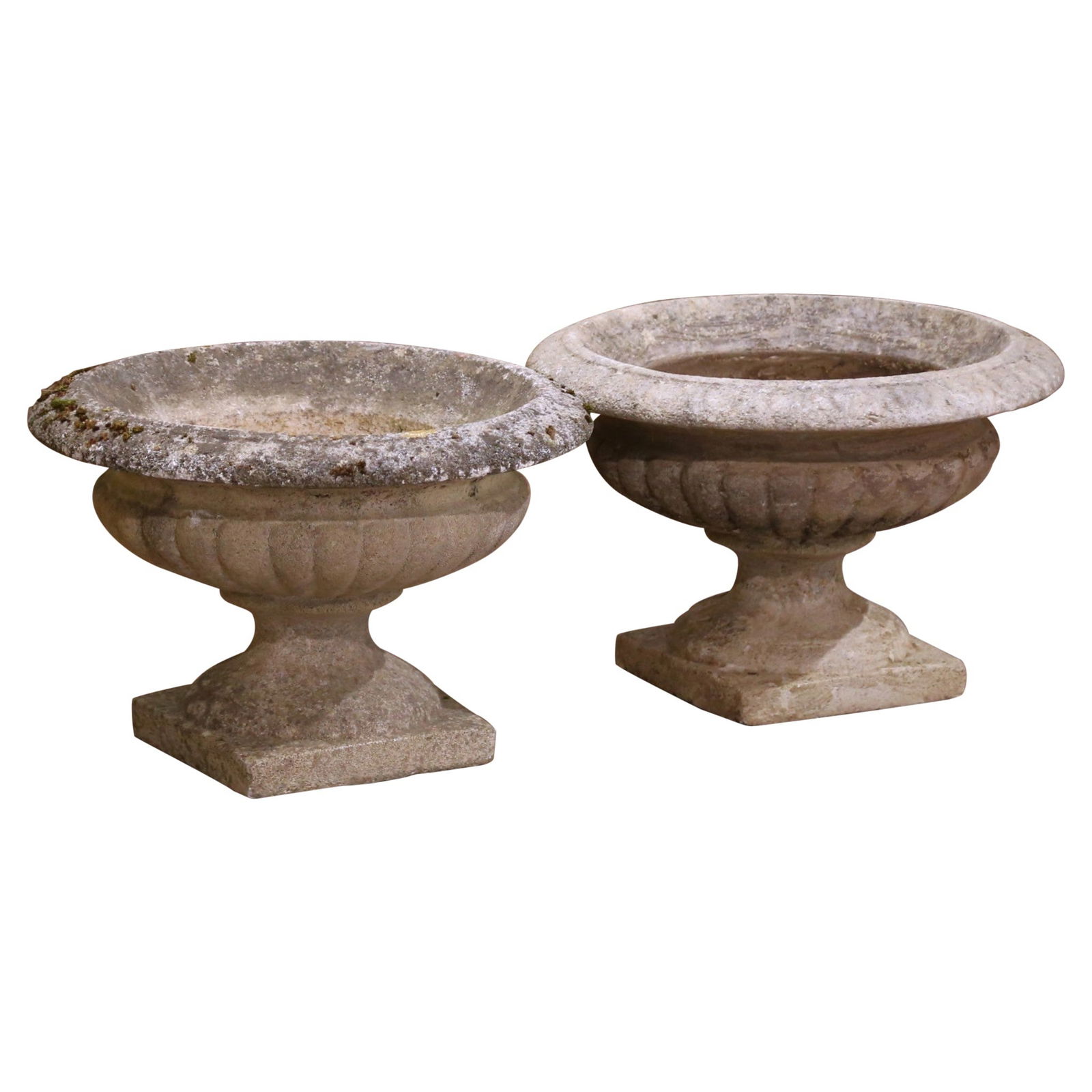 Set of 2 Early 20th Century French Patinated Stone Garden Urns (1 of 10)