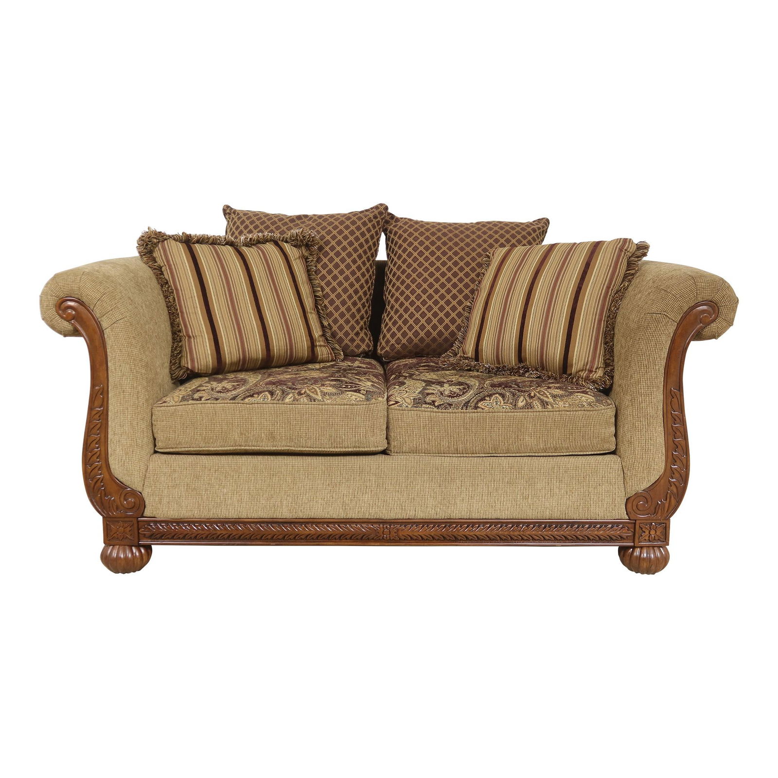 Sleigh Design Modern Upholstered Loveseat with Carved Details (1 of 9)