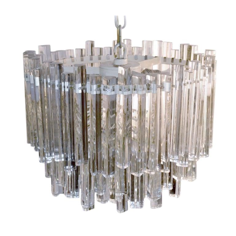 Elegant Multi Tiered Venini Crystal Chandelier 30 Inch Drop: Elegant Multi Tiered Venini Crystal Chandelier 30 Inch Drop This stunning Multi Tiered Venini Crystal Chandelier features a round design adorned with crystal prisms, exuding elegance and modern sophis