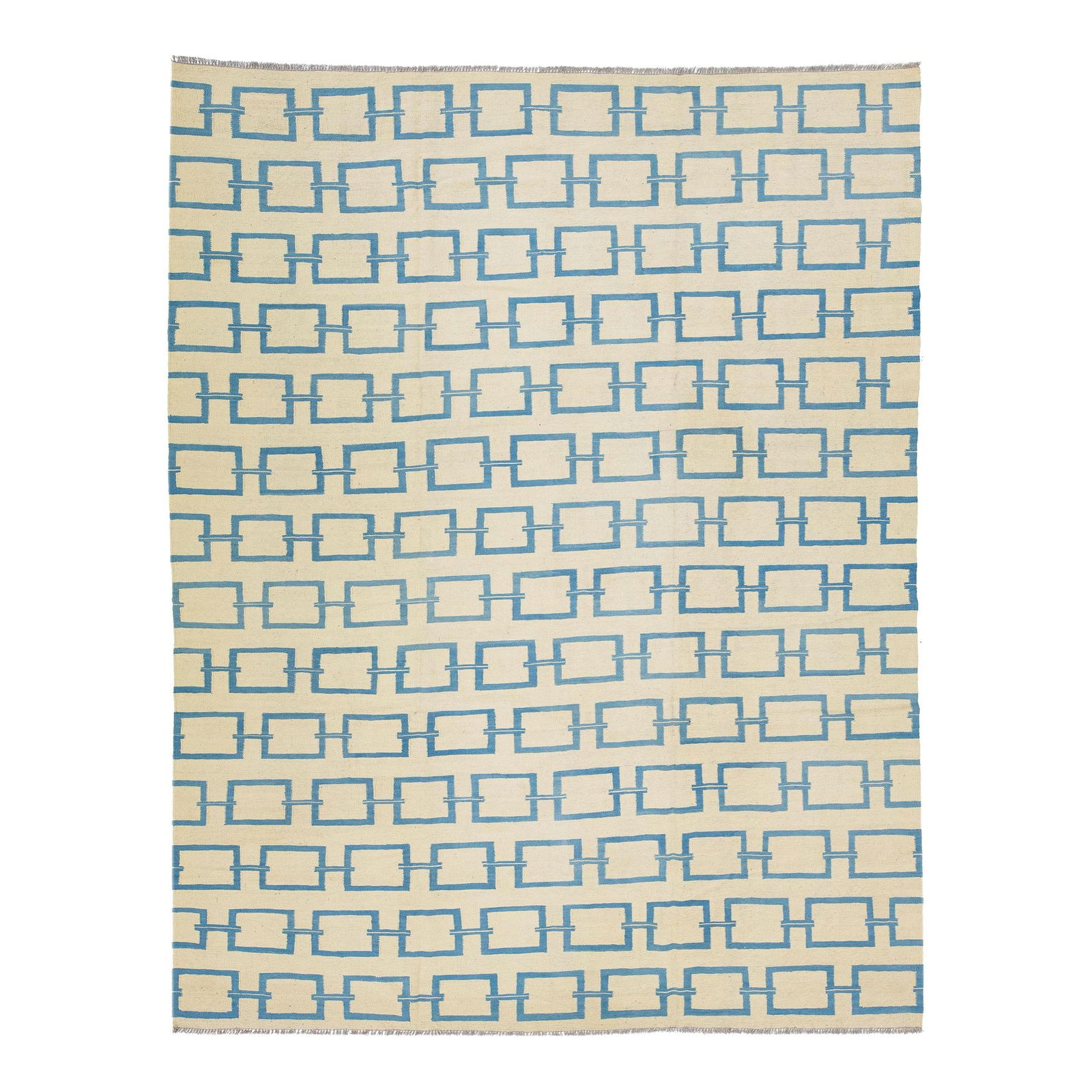 Beige Turkish Kilim Rug 9'3 x 12' Wool with Blue Geometric Design (1 of 7)