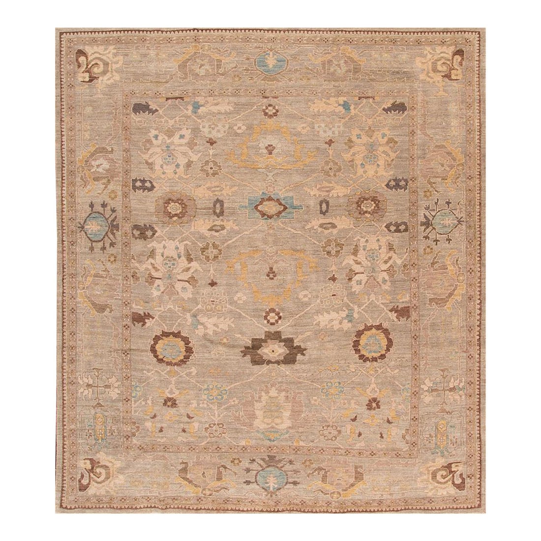 Elegant 2010s Hand-Knotted Brown Sultanabad Wool Rug 9'10 x 11'2 Floral Design (1 of 5)