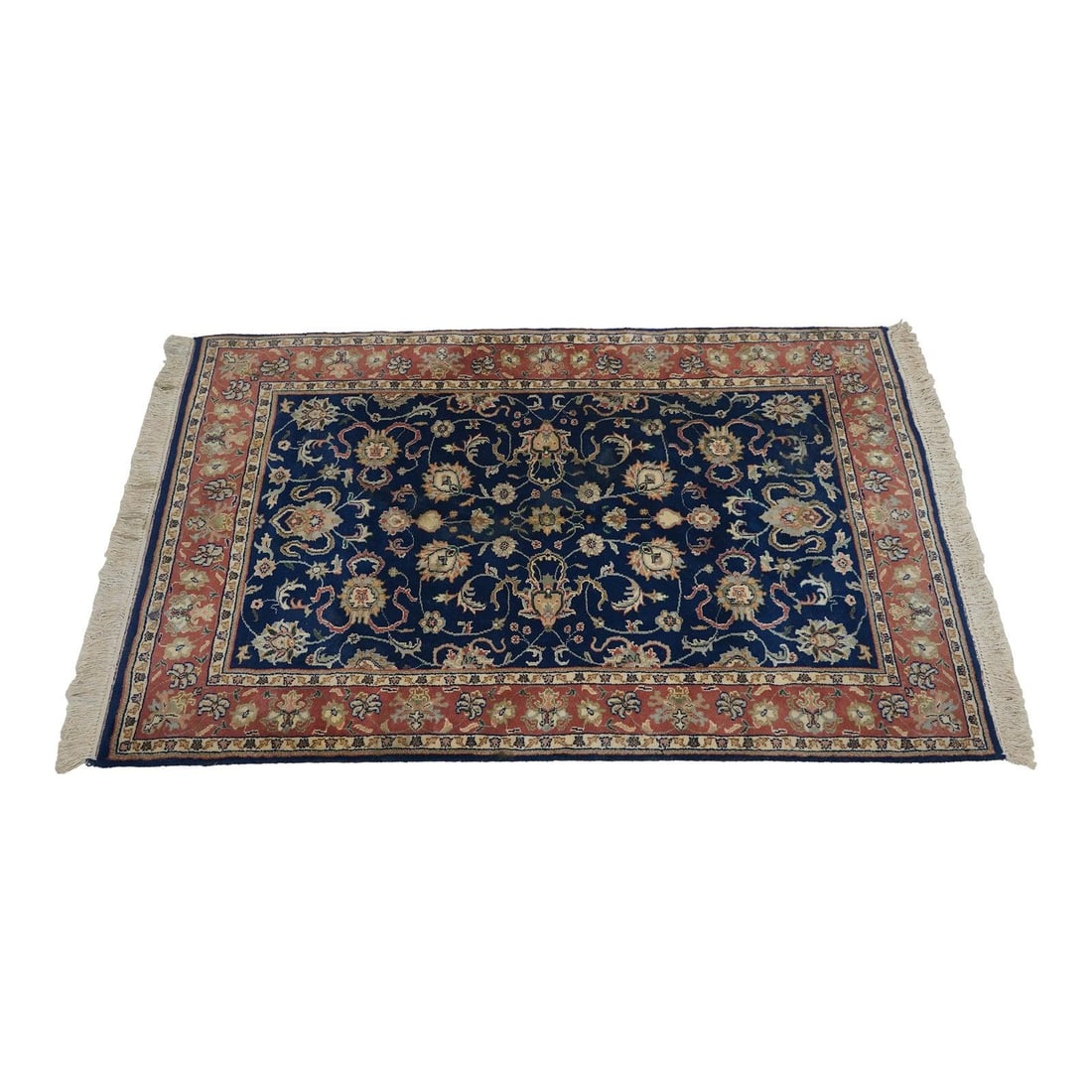 Vintage 60 Year Old Hand Knotted 4x6 Blue Oriental Rug: Vintage 60 Year Old Hand Knotted 4x6 Blue Oriental Rug Discover this exquisite vintage hand-knotted Oriental area rug, approximately 60 years old, featuring a beautiful blue field design. Crafted with