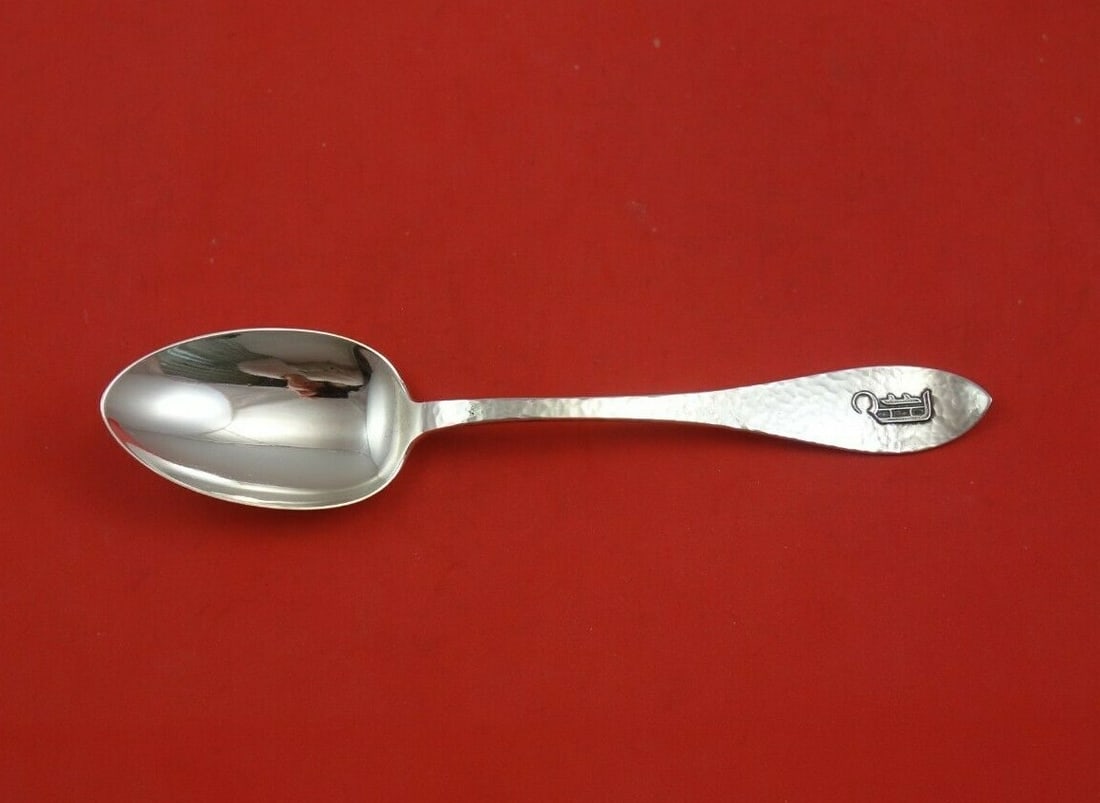 Shreve Antique Hammered Sterling Silver Serving Spoon Monogram D 8.25" (1 of 3)